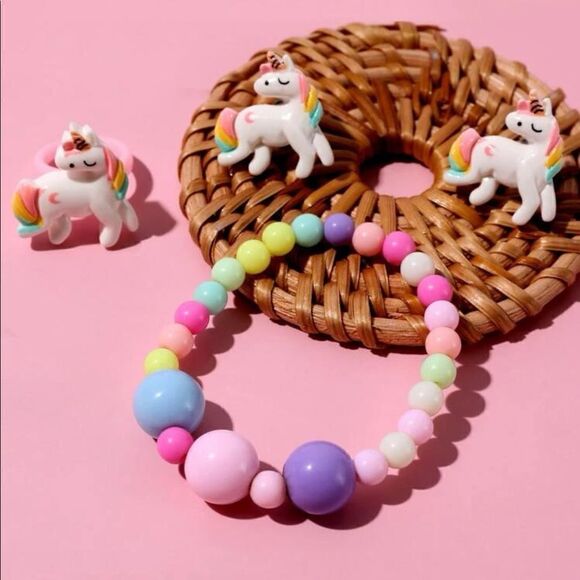 Pastel Rainbow Unicorn Jewelry Set - Picture 3 of 6